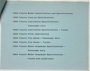 1984 Toyota Vehicle Specifications for Dealers