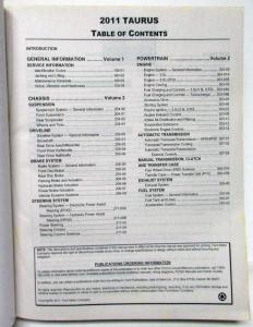 2011 Ford Taurus Service Shop Repair Manual Set Vol 1 & 2