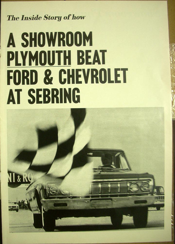 1964 Plymouth Fury V-8 Beats Ford and Chevrolet at Sebring ORIGINAL Brochure