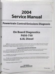 2004 Ford F-650 F-750 6.0L Diesel Powertrain Emissions Diagnosis Service Manual