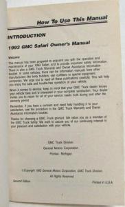 1993 GMC Truck Safari Owners Manual