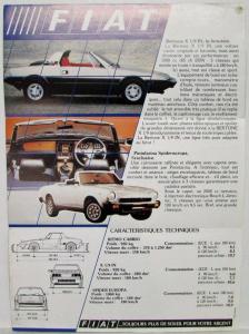 1978-1983 Fiat 124 Spider X1/9 Ritmo Cabrio Bertone Sales Folder - French Text