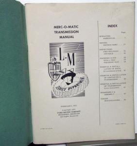 1951 Lincoln Mercury Dealer Service Shop Manual Merc-O-Matic Transmission