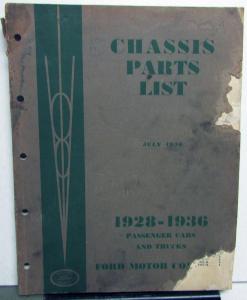 1928-1936 Ford Chassis Parts List Book Model A AA B BB 40 46 48 50 51 67 68 Orig