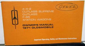 Original 1971 Oldsmobile 442 F85 Cutlass Supreme Vista Cruiser Owners Manual