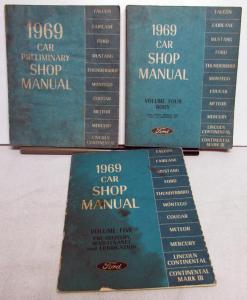 1969 Ford Car Service Shop Repair Manual 3 Vol Set Mustang Cougar Mark III