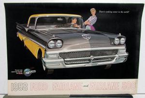 1958 Ford Fairlane & 500 Oversized Sales Brochure Orig Yellow Gray Car Dtd 9 57