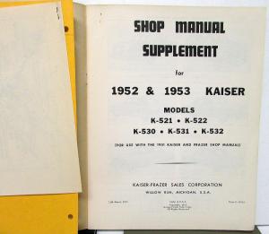 1952-1953 Kaiser Dealer Shop Service Repair Manual Supplement Original