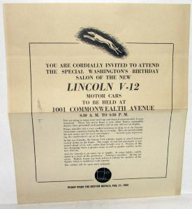 1935 Lincoln V12 Newspaper Ad Proof Salon Exhibit Boston Herald Invitation