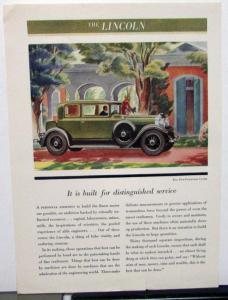 1930 Lincoln Color Ad Proof Five Passenger Coupe Magazine