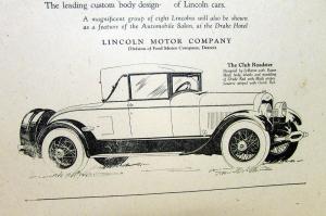 1926 Lincoln Newspaper Ad Proof Custom Coachwork National Automobile Show
