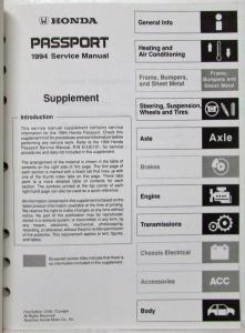 1994 Honda Passport Service Shop Repair Manual Supplement
