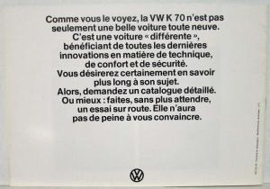 1971 VW K70 The Car Designed to Your Wishes Sales Brochure - French Text