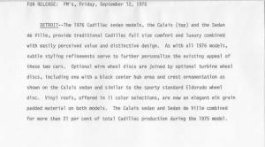 1976 Cadillac Calais & Sedan DeVille Press Photo and Release 0025