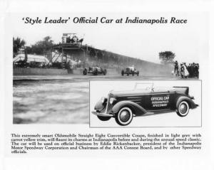 1934 Oldsmobile Straight 8 Convertible Coupe Indy Official Car Press Photo 0207