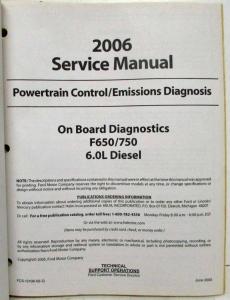 2006 Ford F650 F750 6.0L Diesel PWT Control Emissions Diagnosis Service Manual