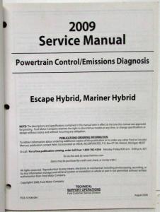 2009 Ford Escape & Mariner Hybrid PWT Control Emissions Diagnosis Service Manual