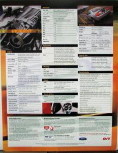 2003 Ford SVT Mustang Cobra Sales Sheet Data Card Original