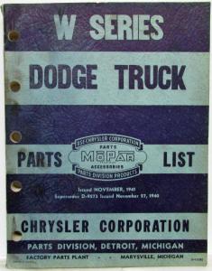 1941-1942 MOPAR Parts List for Dodge Trucks W-Series
