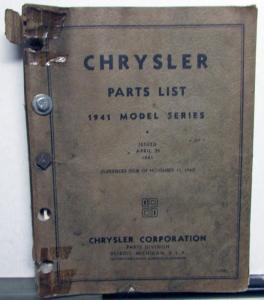 1941 Chrysler Passenger Cars Parts List Royal Windsor Saratoga New Yorker Crown