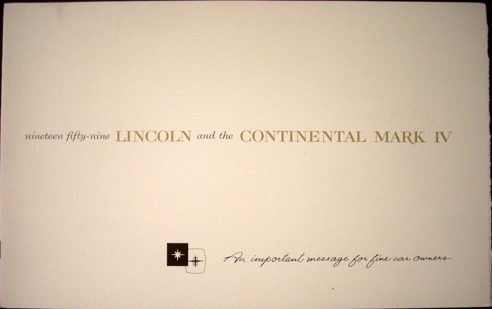1959 Lincoln and Continental Mark IV Sales Brochure ORIGINAL
