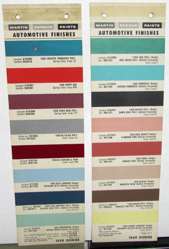 1959 Dodge Paint Chip Color Samples Leaflets Martin Senour