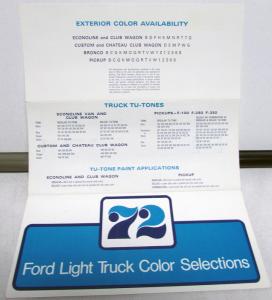1972 Ford Light Truck Exterior Colors Paint Chips Folder Pickup Bronco Econoline