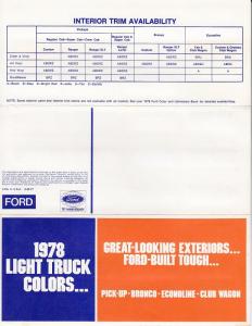 1978 Ford Light Truck Exterior Colors Paint Chips Folder Pickup Bronco Econoline