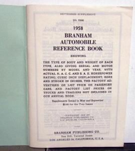 1958 Branham Automobile Reference Book - September Supplement