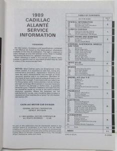 1989 Cadillac Allante Dealer Service Shop Repair Manual