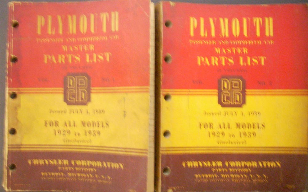 1929 to 1939 Plymouth Master Parts List Book Manual Passenger Commercial Car All