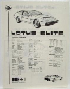 1974-1979 Lotus Elite Spec Sheet