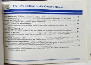 1996 Cadillac Seville Owners Operator Manual with Warranty and Maint Schedule