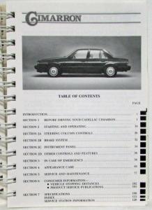 1988 Cadillac Cimarron Owners Operator Manual