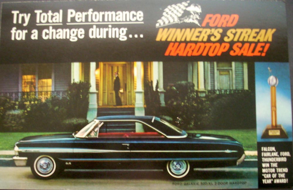 Original 1964 Ford Total Performance Galaxie 500 XL Oversized Postcard