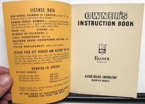 1948 Kaiser Special Owners Instruction Book Manual