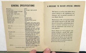 1948 Kaiser Special Owners Instruction Book Manual