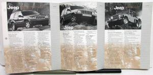 1999 Jeep Dealer Data Book Insert Grand Cherokee Wrangler Cherokee Features