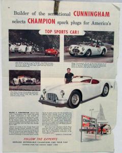 1950s Cunningham Road Race Sports Car & Champion Spark Plugs Magazine Ad