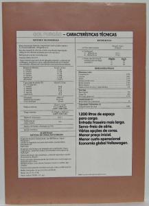 1985 Volkswagen VW Gol Van Spec Sheet - Portuguese Text