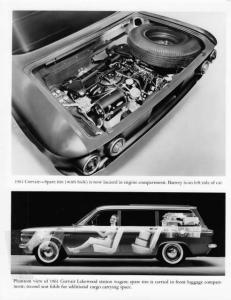 1961 Chevrolet Corvair Engine Compartment & Lakewood Wagon Press Photo 0497