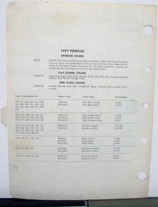 1977 Pontiac Paint Chips Sales Brochure Original