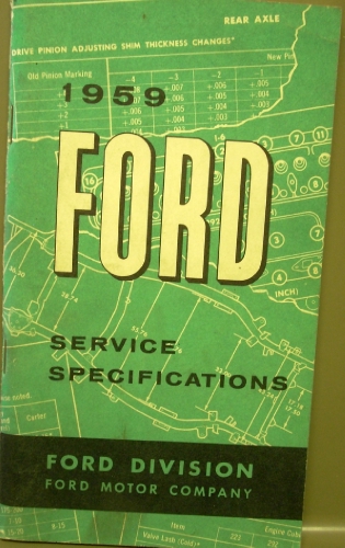 1959 Ford Service Specifications Passenger Car Thunderbird F Series Trucks