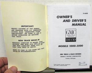 1966 GMC Pickup Truck 1000 1500 2500 3500 Owners Manual Suburban Panel