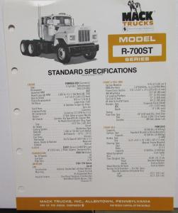 1981 Mack Trucks Model R 700ST Diagrams Features Sales Brochure Original