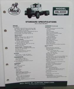 1985 Mack Trucks Model DML-800SX Diagrams Dimensions Specification Sheet Orig