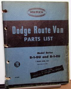 1948 1949 Dodge Route Van Dealer Parts List Book Series B-1-DU & B-1-EU Original