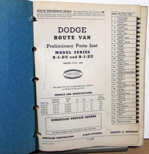 1948 1949 Dodge Route Van Dealer Parts List Book Series B-1-DU & B-1-EU Original