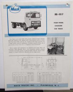1972 1973 1974 1975 Mack Trucks MB 410P Spec Sheet Original