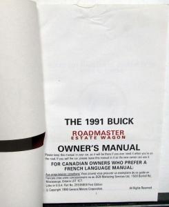 1991 Buick Roadmaster Estate Wagon Owners Operators Manual Original